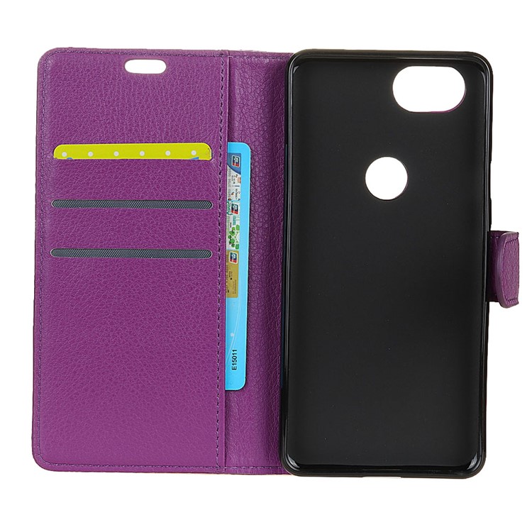 For Google Pixel 2 Litchi Skin Leather Stand Wallet Folio Phone Shell - Purple-3