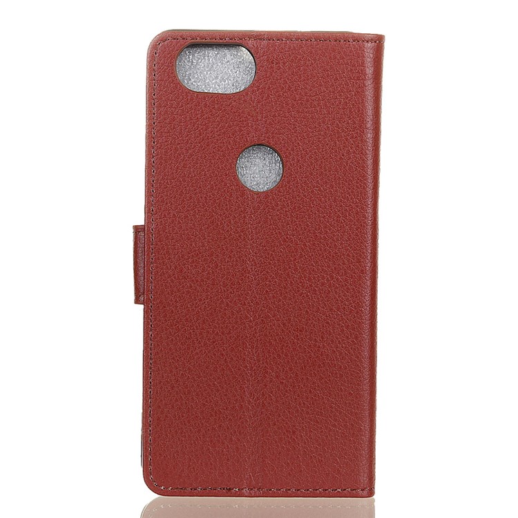 Litchi Skin PU Leather Wallet Stand Folio Protective Case Accessory for Google Pixel 2 - Brown-2