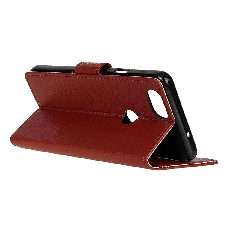 Litchi Skin PU Leather Wallet Stand Folio Protective Case Accessory for Google Pixel 2 - Brown-3