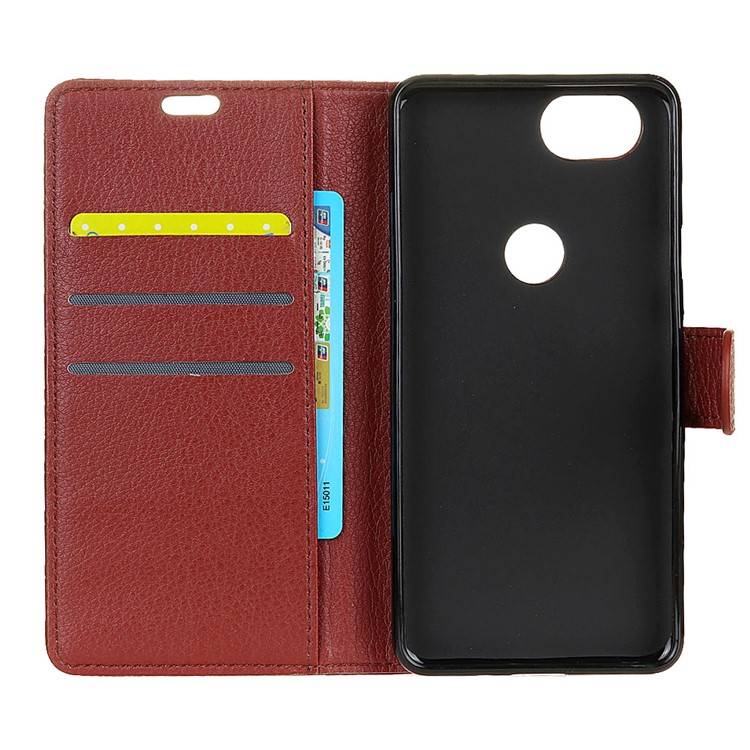 Litchi Skin PU Leather Wallet Stand Folio Protective Case Accessory for Google Pixel 2 - Brown-5