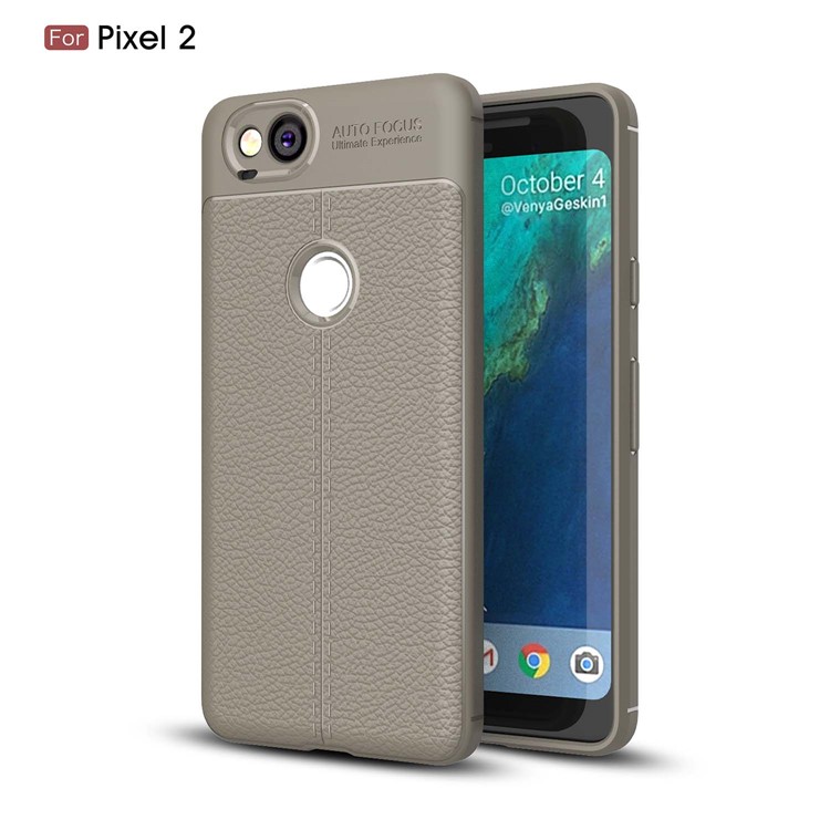 Litchi Grain Soft TPU Shell for Google Pixel 2 - Grey-1