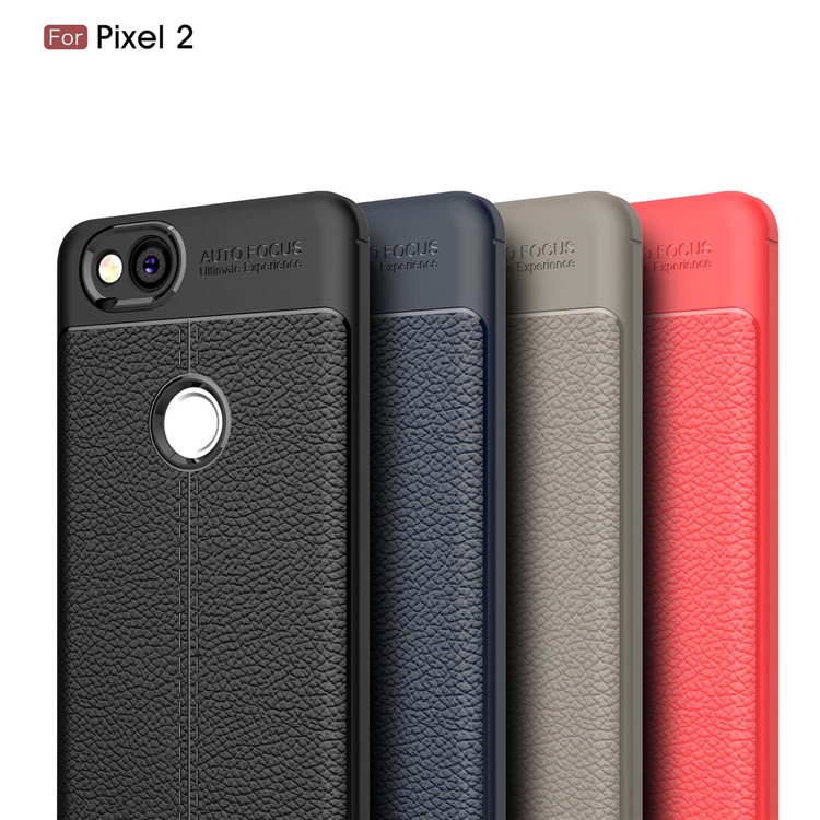 Litchi Grain Soft TPU Shell for Google Pixel 2 - Grey-3