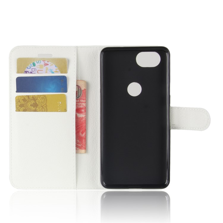 Litchi Skin Wallet Leather Stand Cover for Google Pixel 2 XL - White-3