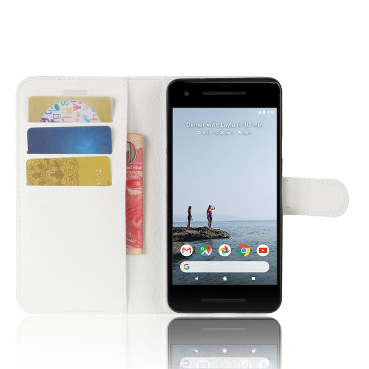 Litchi Skin Wallet Leather Stand Cover for Google Pixel 2 XL - White-4