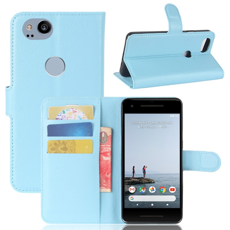 Litchi Skin Wallet Leather Cell Phone Case for Google Pixel 2 XL - Baby Blue-1