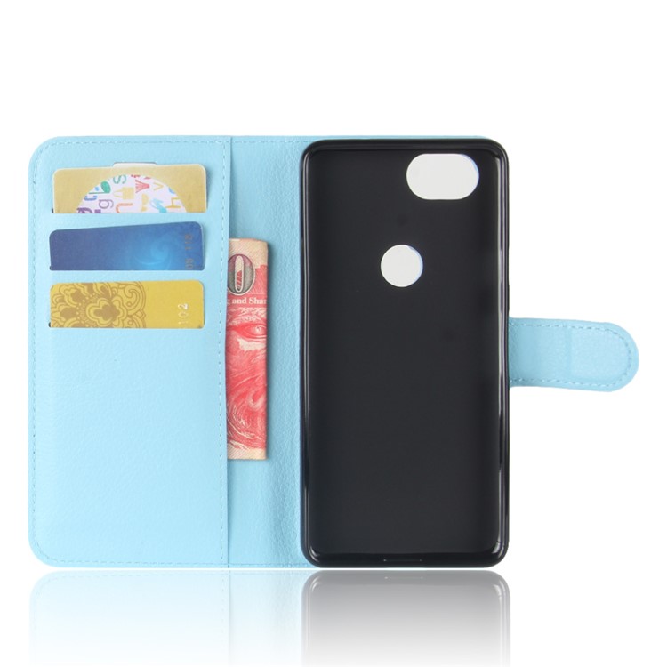 Litchi Skin Wallet Leather Cell Phone Case for Google Pixel 2 XL - Baby Blue-3