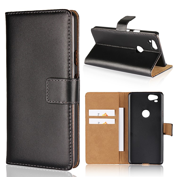 Genuine Split Leather Wallet Stand Phone Case for Google Pixel 2 - Black-1