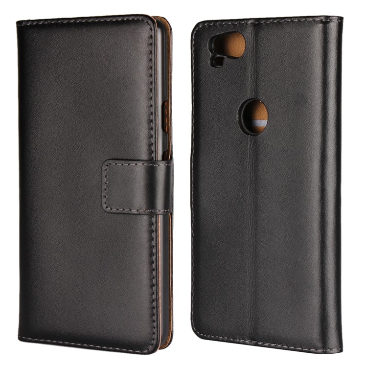 Genuine Split Leather Wallet Stand Phone Case for Google Pixel 2 - Black-2