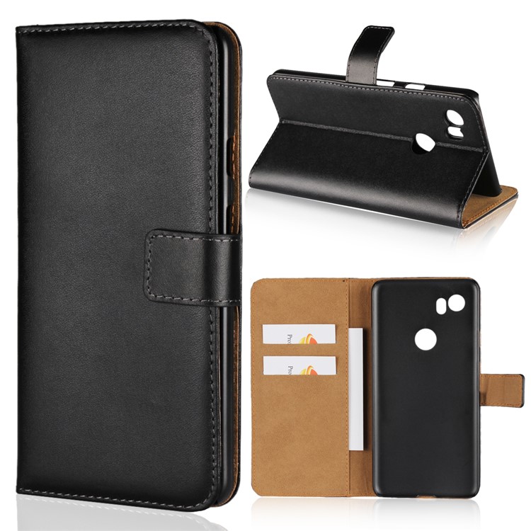 Split Leather Wallet Magnetic Cellphone Shell for Google Pixel 2 XL - Black-1