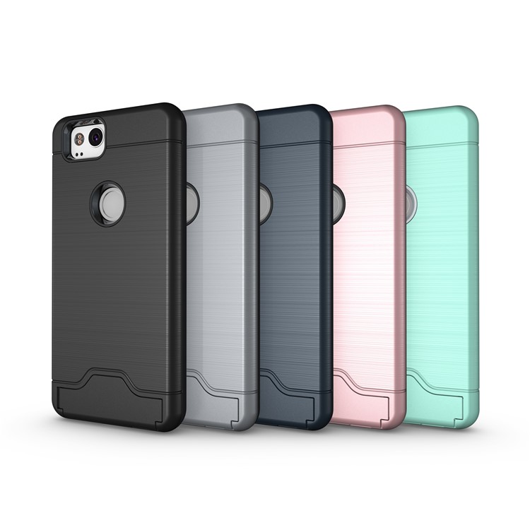 Brushed PC TPU Hybrid Kickstand Case with Card Slot for Google Pixel 2 - Black-11
