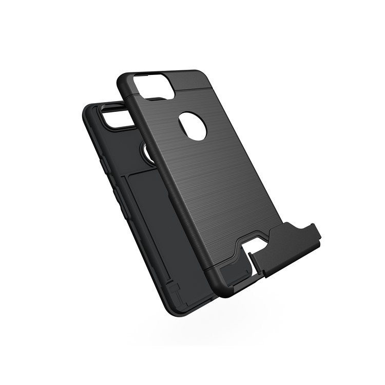 Brushed PC TPU Hybrid Kickstand Case with Card Slot for Google Pixel 2 - Black-3