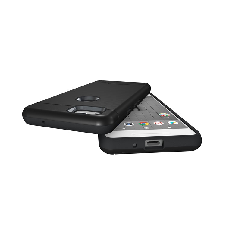 Brushed PC TPU Hybrid Kickstand Case with Card Slot for Google Pixel 2 - Black-5