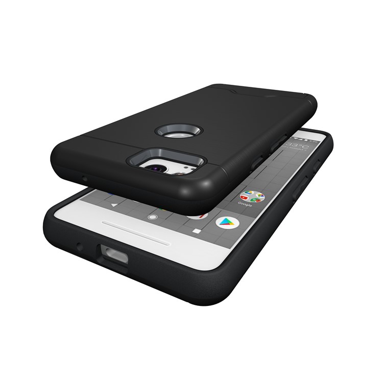 Brushed PC TPU Hybrid Kickstand Case with Card Slot for Google Pixel 2 - Black-6