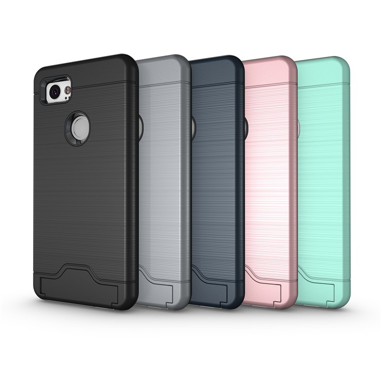 Brushed PC + TPU Hybrid Shell with Kickstand and Card Slot for Google Pixel 2 XL - Rose Gold-11