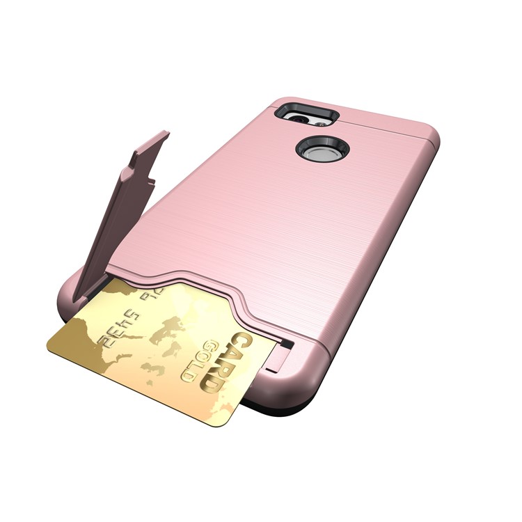 Brushed PC + TPU Hybrid Shell with Kickstand and Card Slot for Google Pixel 2 XL - Rose Gold-2