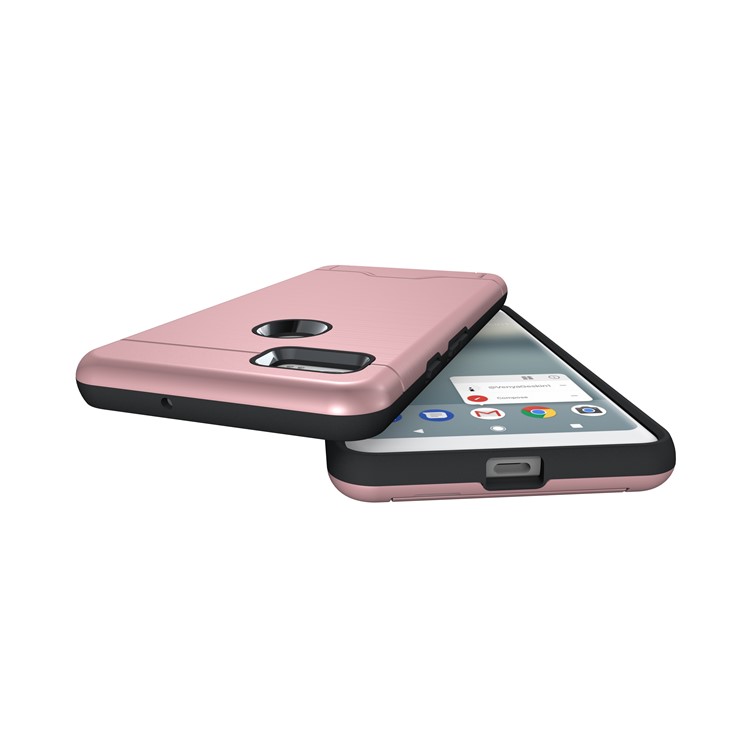 Brushed PC + TPU Hybrid Shell with Kickstand and Card Slot for Google Pixel 2 XL - Rose Gold-5