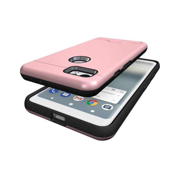 Brushed PC + TPU Hybrid Shell with Kickstand and Card Slot for Google Pixel 2 XL - Rose Gold-6