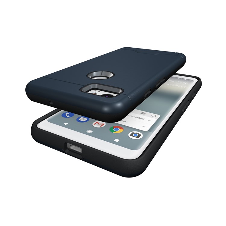 Brushed PC TPU Kickstand Card Slot Back Phone Case for Google Pixel 2 XL - Dark Blue-6
