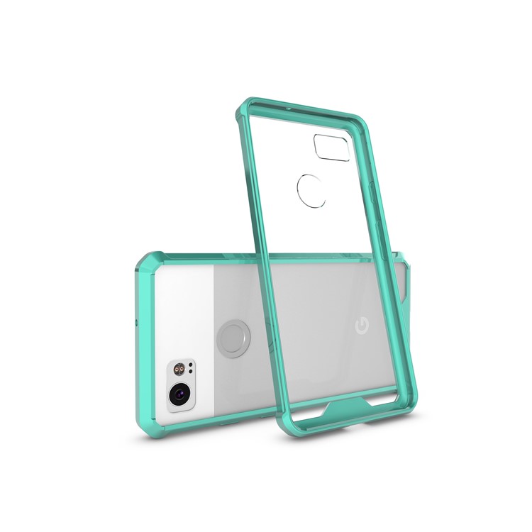 TPU + Transparent Acrylic Phone Accessory Casing Cover for Google Pixel 2 XL - Cyan-2