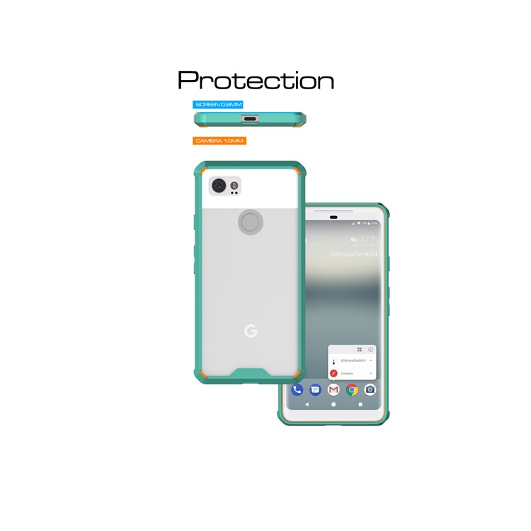 TPU + Transparent Acrylic Phone Accessory Casing Cover for Google Pixel 2 XL - Cyan-3