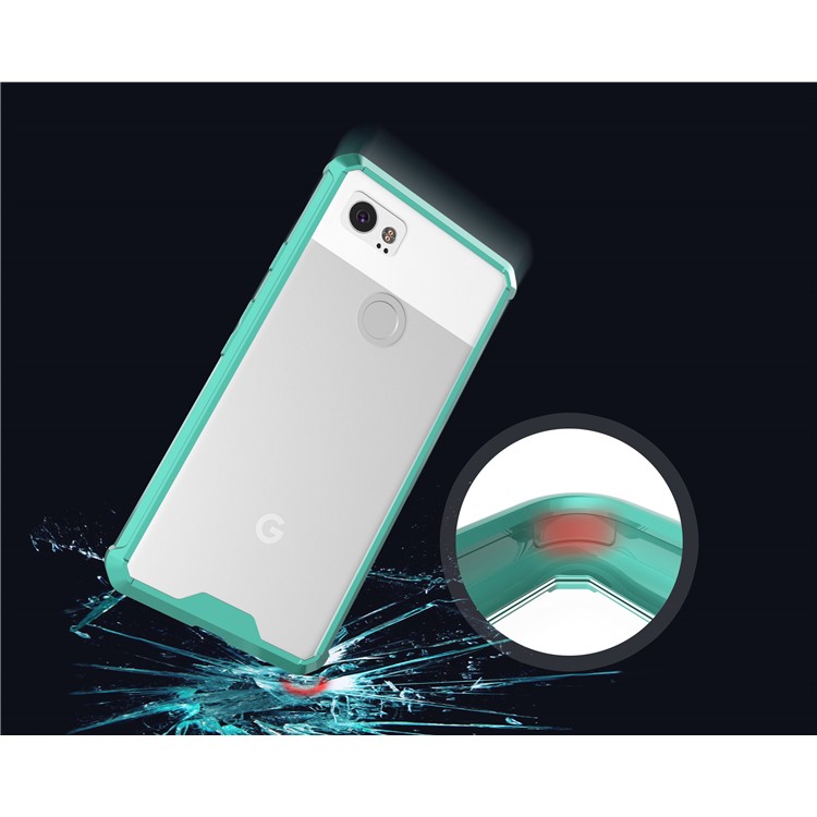 TPU + Transparent Acrylic Phone Accessory Casing Cover for Google Pixel 2 XL - Cyan-4