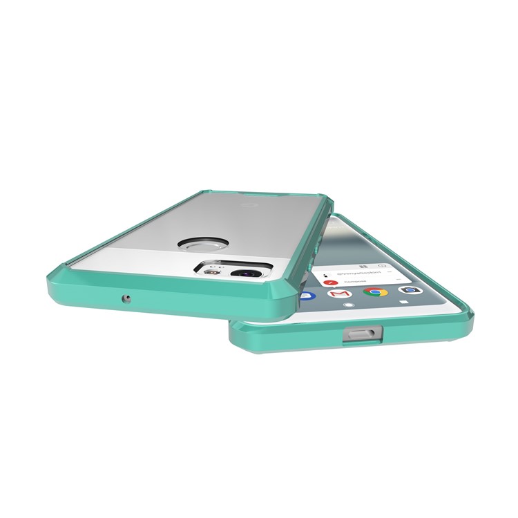 TPU + Transparent Acrylic Phone Accessory Casing Cover for Google Pixel 2 XL - Cyan-7