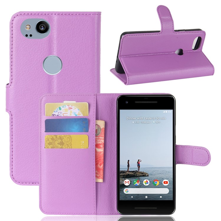Litchi Texture Stand Leather Protective Case with Card Slots for Google Pixel 2 - Purple-1