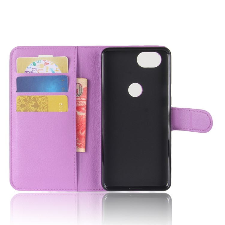 Litchi Texture Stand Leather Protective Case with Card Slots for Google Pixel 2 - Purple-3