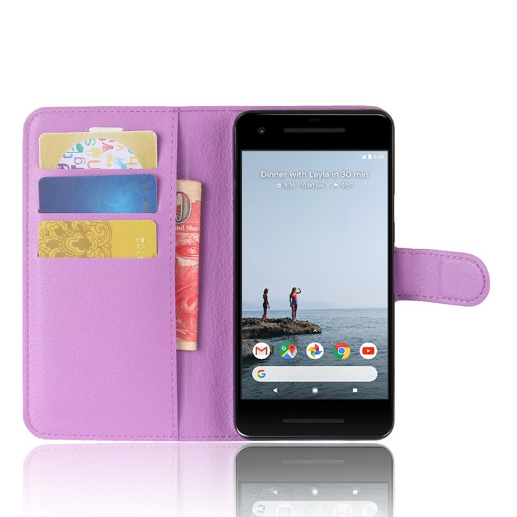 Litchi Texture Stand Leather Protective Case with Card Slots for Google Pixel 2 - Purple-4