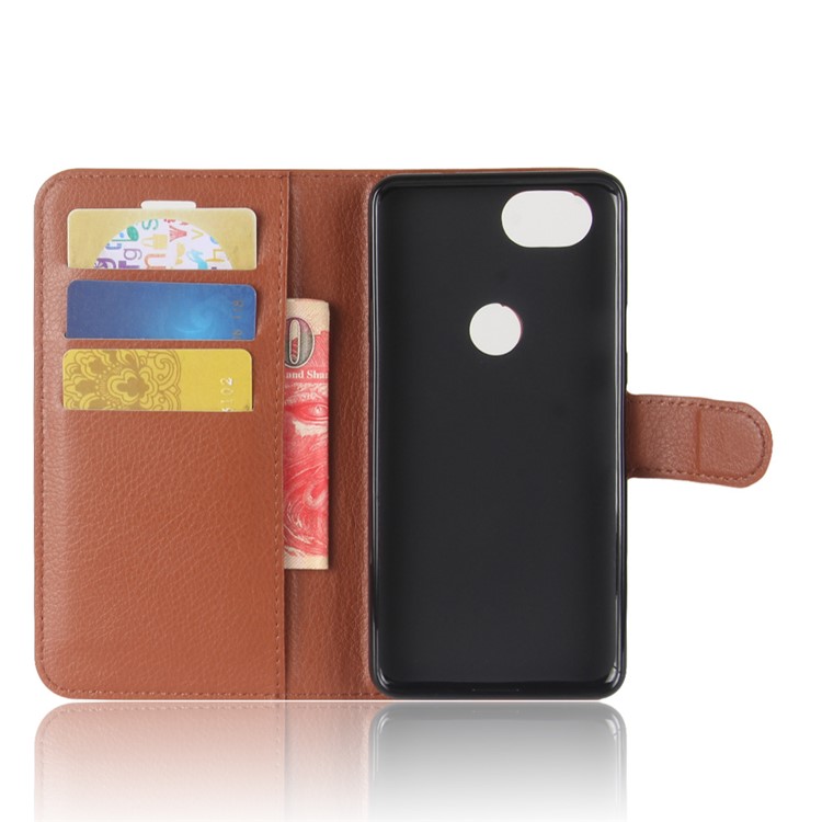 Litchi Skin Wallet Stand Leather Cover Protector for Google Pixel 2 - Brown-3