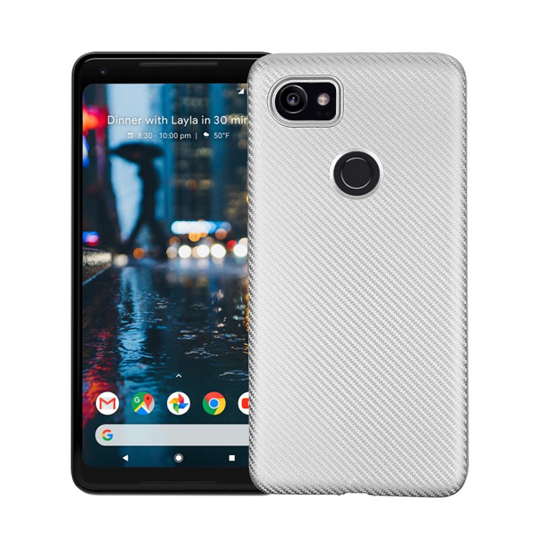 Carbon Fiber TPU Soft Phone Cover for Google Pixel 2 XL - Silver-1