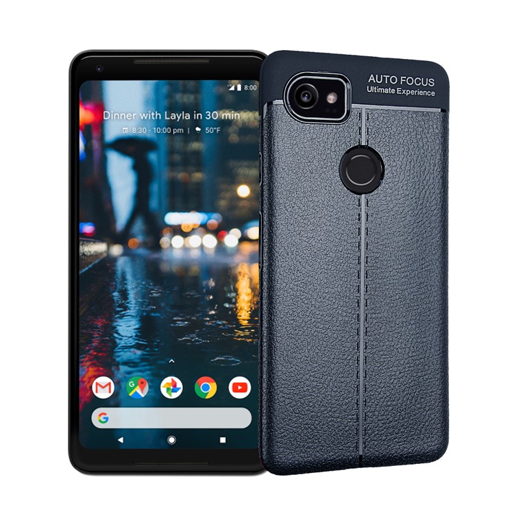Litchi Texture Flexible TPU Phone Shell for Google Pixel 2 XL - Dark Blue-1