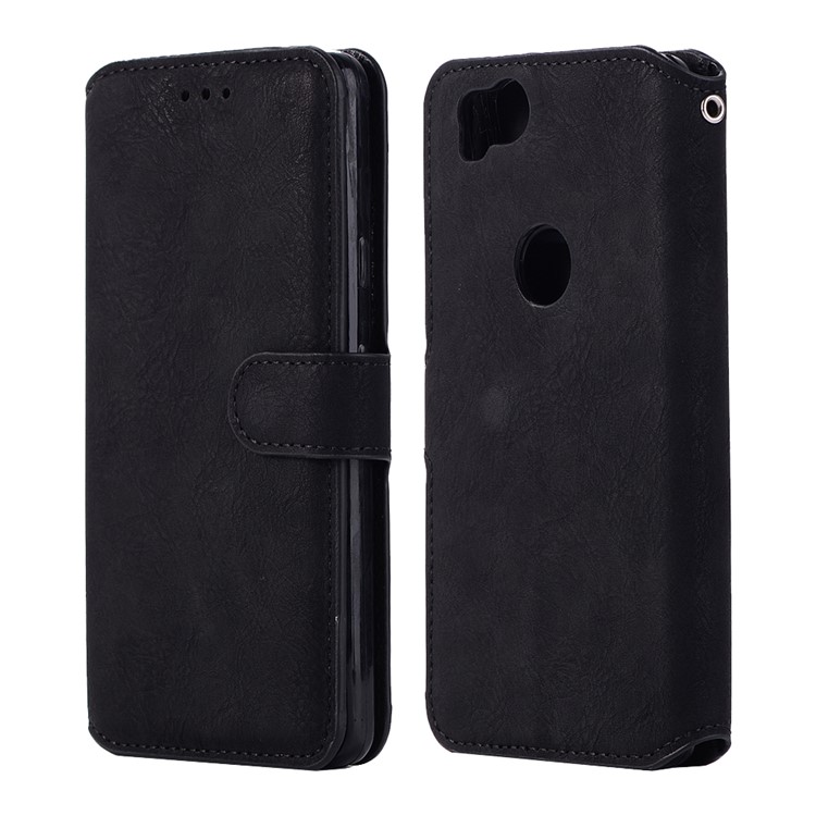 Vintage Matte PU Leather Wallet Stand Case for Google Pixel 2 - Black-1