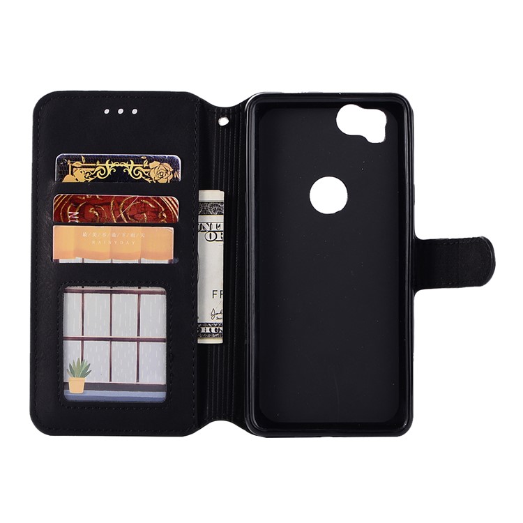 Vintage Matte PU Leather Wallet Stand Case for Google Pixel 2 - Black-4