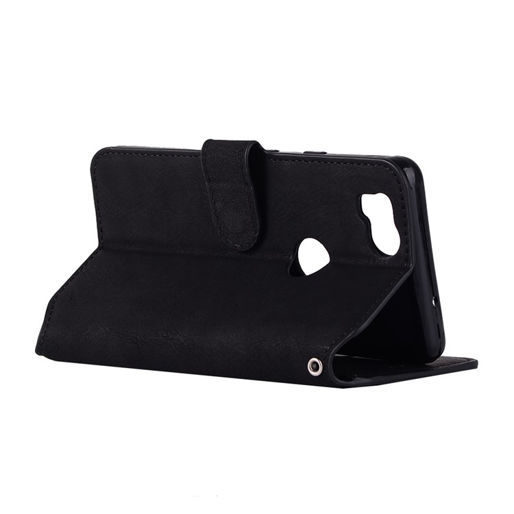 Vintage Matte PU Leather Wallet Stand Case for Google Pixel 2 - Black-5