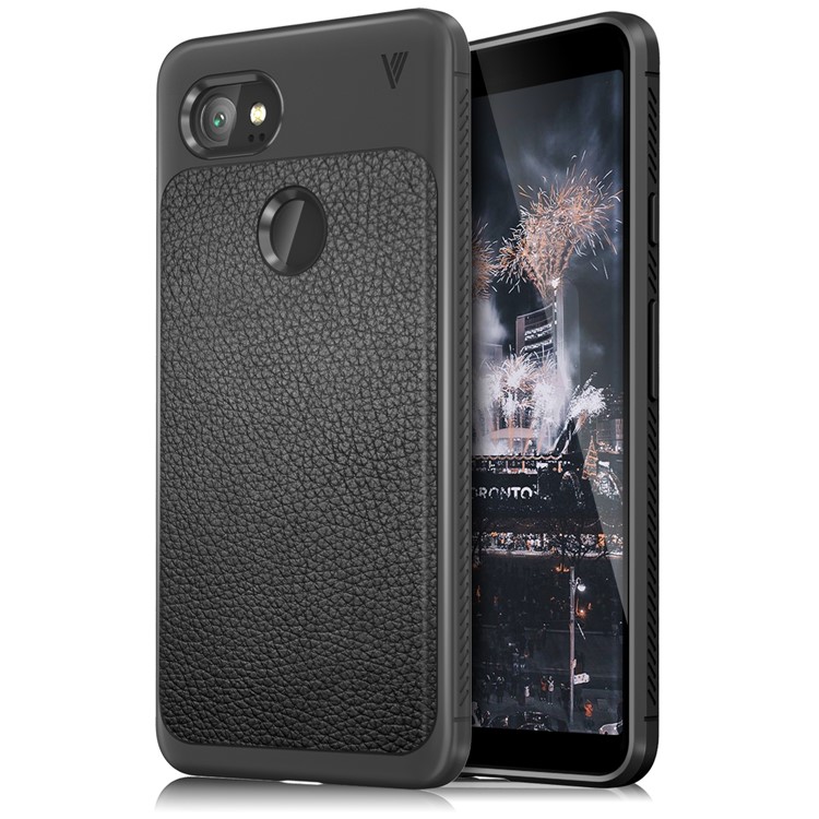 LENUO Litchi Skin Leather Coated TPU Mobile Phone Case for Google Pixel 2 XL/XL2 - Black-1