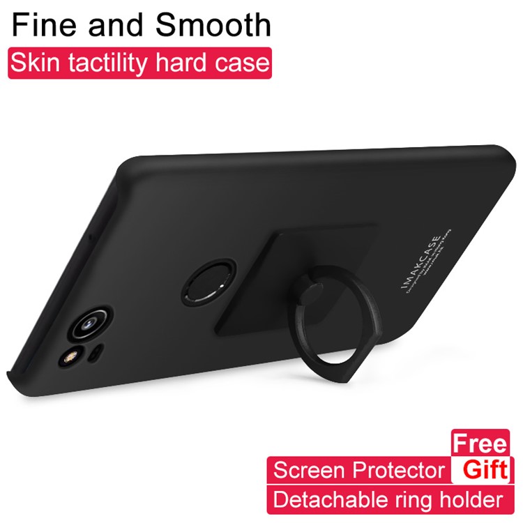 IMAK Cowboy Shell Matte Plastic Case with Ring Stand + Screen Film for Google Pixel 2 - Metal Black-2