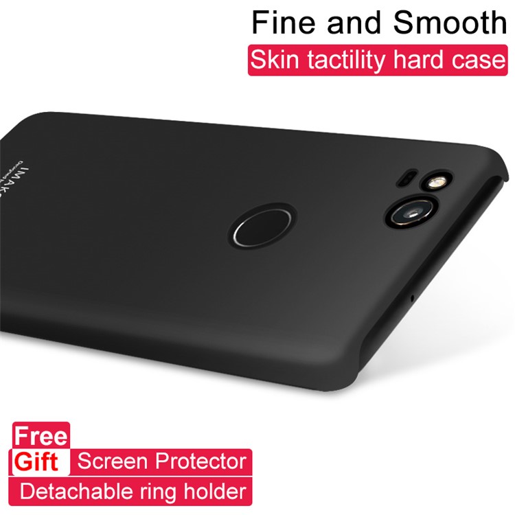 IMAK Cowboy Shell Matte Plastic Case with Ring Stand + Screen Film for Google Pixel 2 - Metal Black-3
