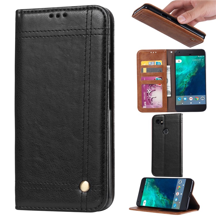 Retro Style Auto-absorbed Wallet Leather Case for Google Pixel 2 - Black-1