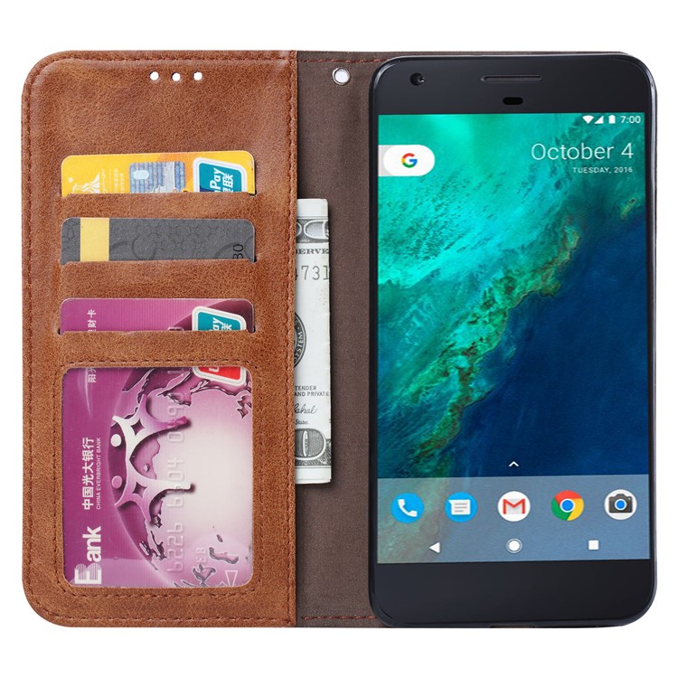 Retro Style Auto-absorbed Wallet Leather Mobile Phone Case for Google Pixel 2 - Brown-5