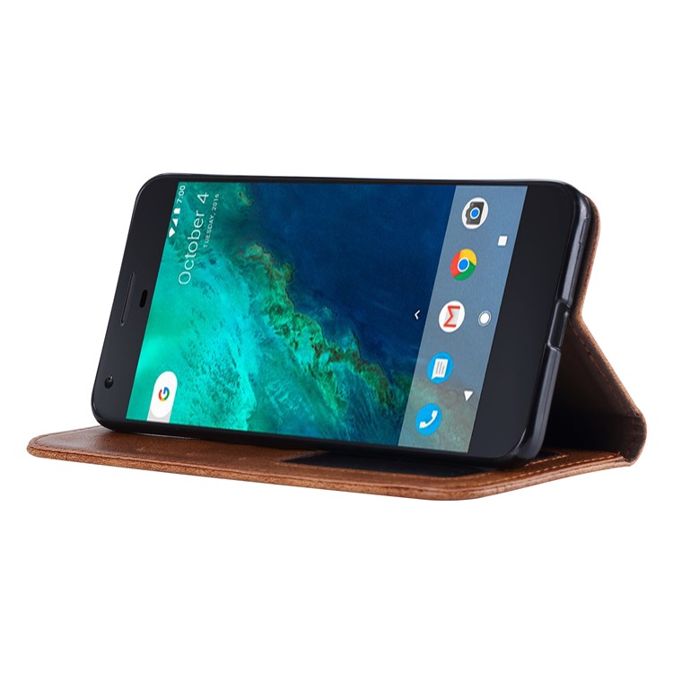 Retro Style Auto-absorbed Wallet Leather Mobile Phone Case for Google Pixel 2 - Brown-6