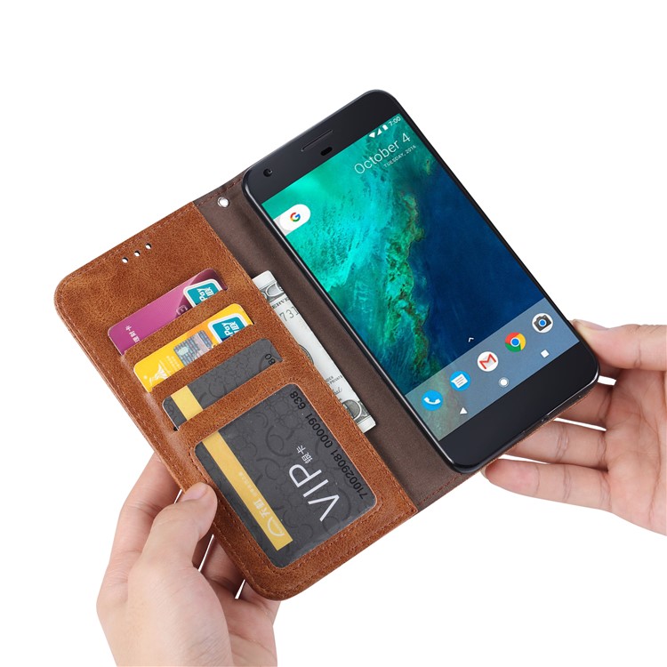 Retro Style Auto-absorbed Wallet Leather Mobile Phone Case for Google Pixel 2 - Brown-9