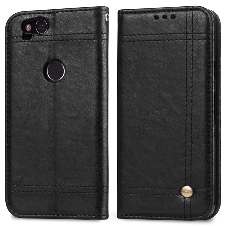 Vintage Leather Wallet Stand Case with Magnetic Adsorption for Google Pixel 2 XL / XL2 - Black-2