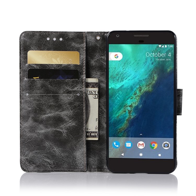 Premium Vintage PU Leather Wallet Stand Cover for Google Pixel 2 - Grey-4