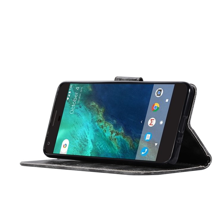 Premium Vintage PU Leather Wallet Stand Cover for Google Pixel 2 - Grey-5