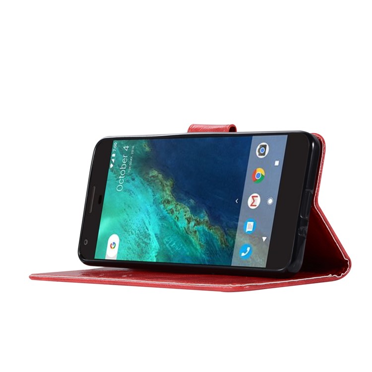 Premium Vintage PU Leather Wallet Stand Shell for Google Pixel 2 - Red-5