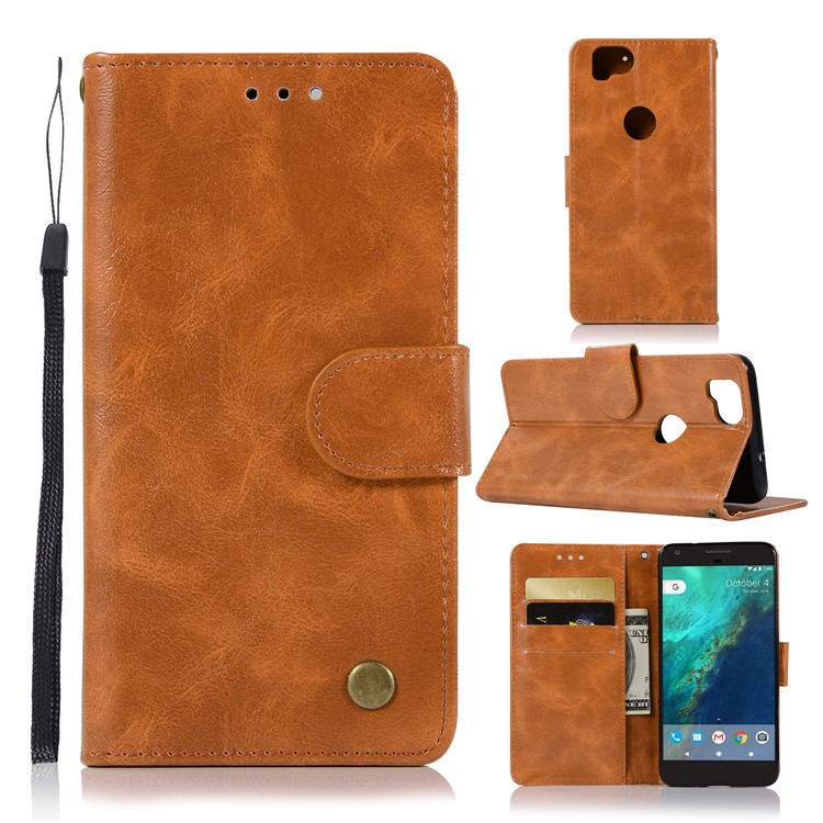 Premium Vintage PU Leather Wallet Stand Casing for Google Pixel 2 - Brown-1