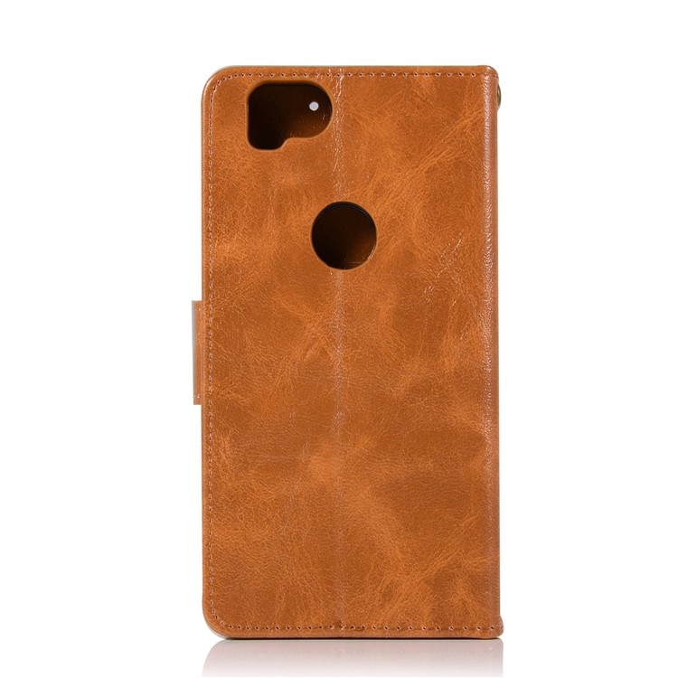 Premium Vintage PU Leather Wallet Stand Casing for Google Pixel 2 - Brown-3