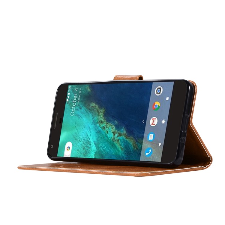 Premium Vintage PU Leather Wallet Stand Casing for Google Pixel 2 - Brown-5
