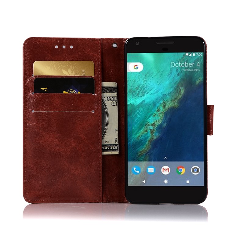 Premium Vintage PU Leather Wallet Stand Mobile Phone Case for Google Pixel 2 - Wine Red-4